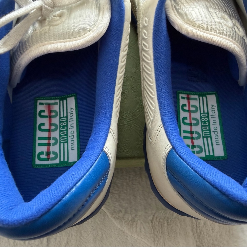 NEW! $950 Gucci MAC80 Low Top Sneakers Off White Blue 13.5 - Picture 6 of 11